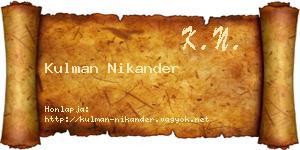 Kulman Nikander névjegykártya